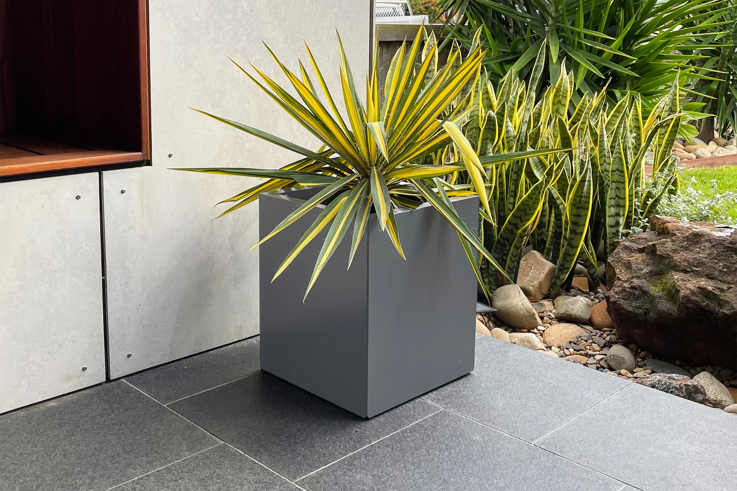 Greenlife Metal Designer Planter Box with Base 340 x 340 x 400mm Slate Grey - Image 2