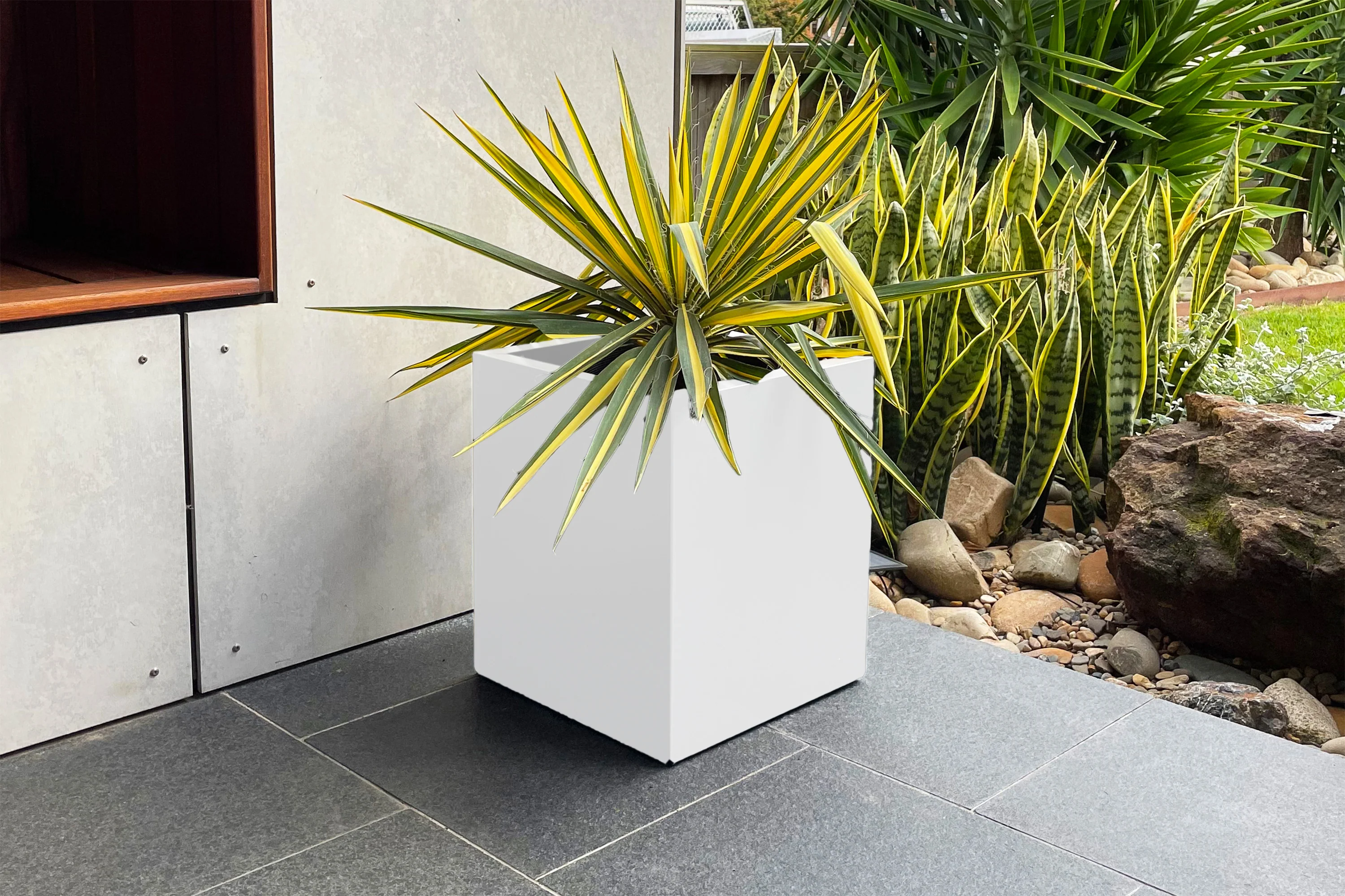 Greenlife Metal Designer Planter Box with Base 340 x 340 x 400mm Vibrant White - Image 2