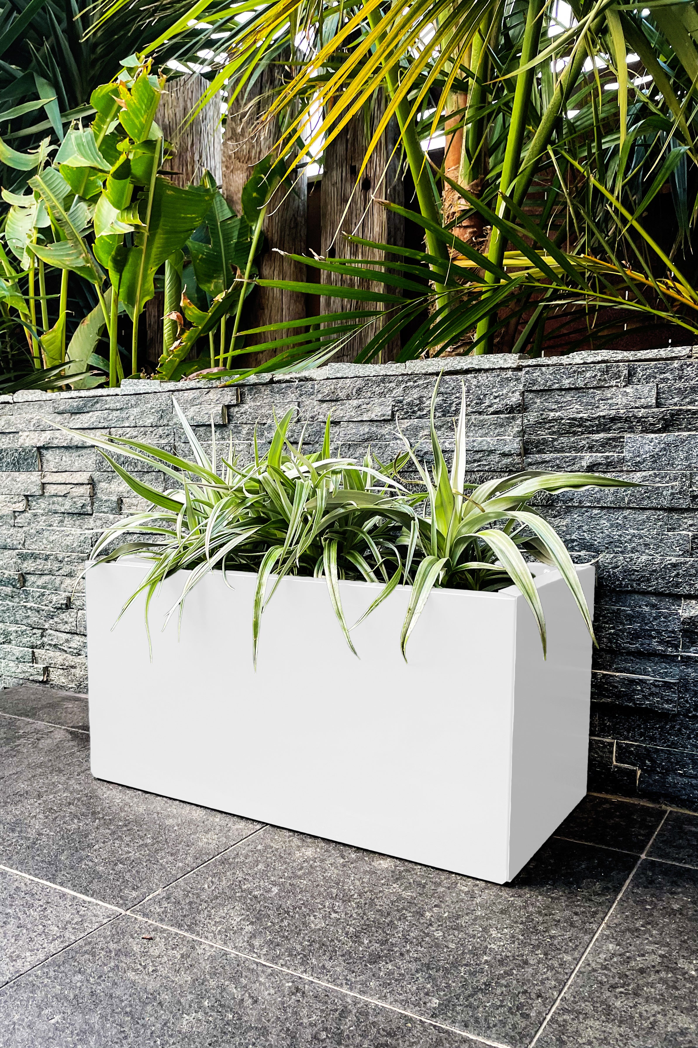 Greenlife Metal Designer Planter Box with Base 600 x 300 x 300mm Vibrant White - Image 2