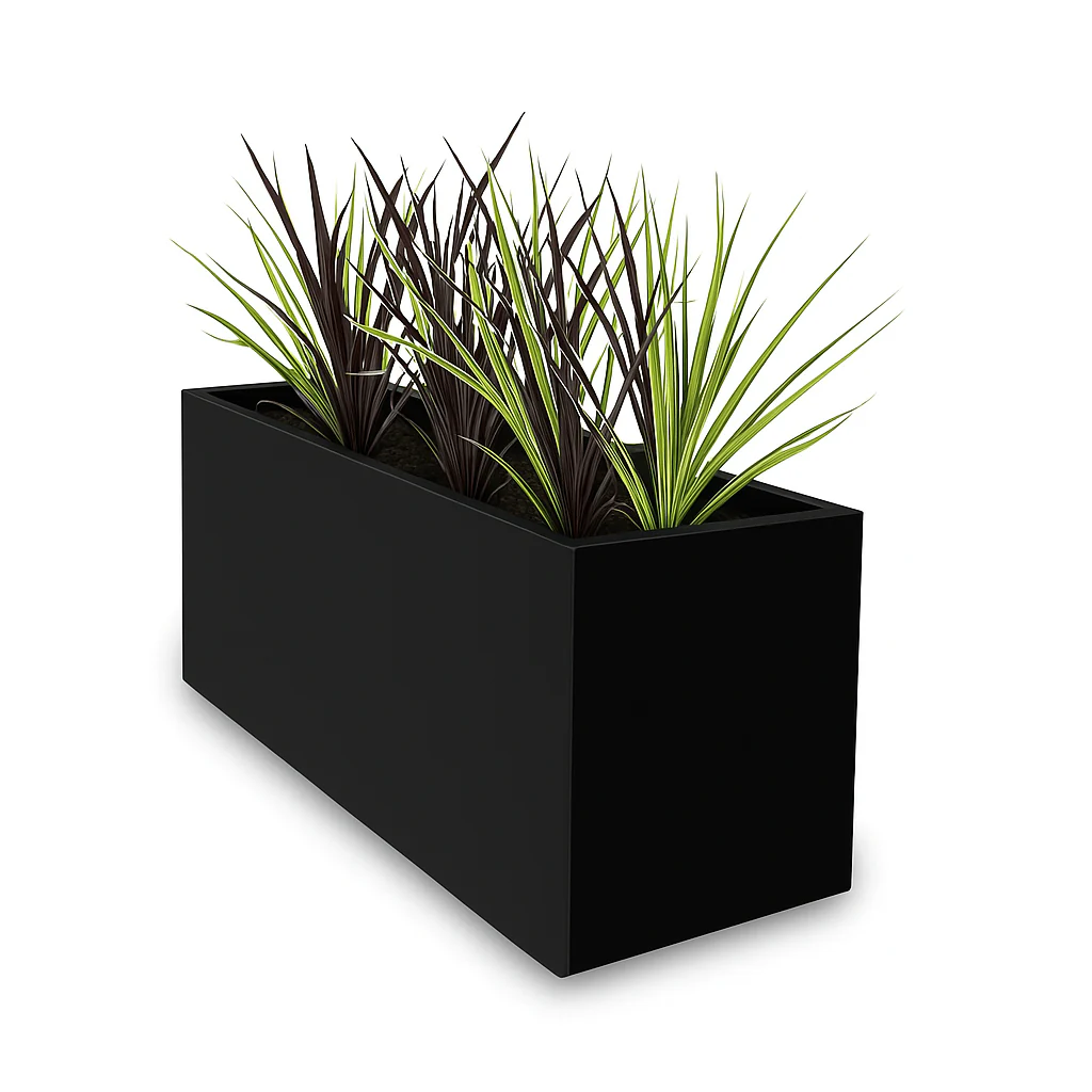 Greenlife Metal Designer Planter Box with Base 900 x 340 x 400mm Black