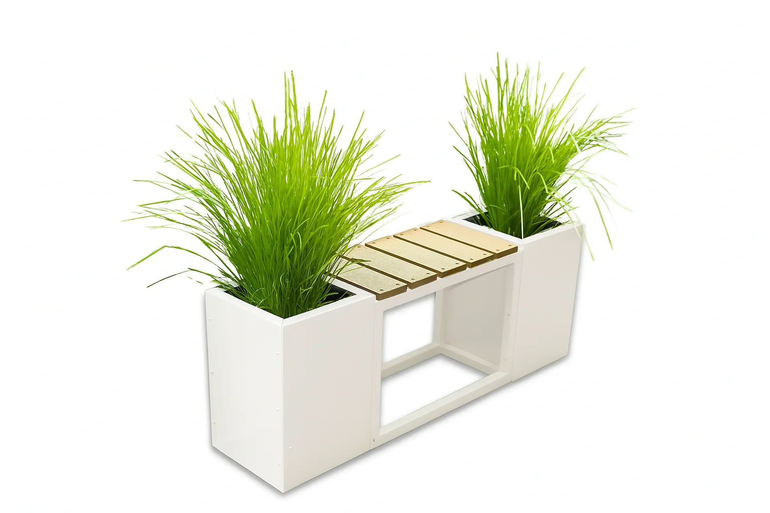 Greenlife Metal Designer Planter Boxes & Composite Seat - Vibrant White