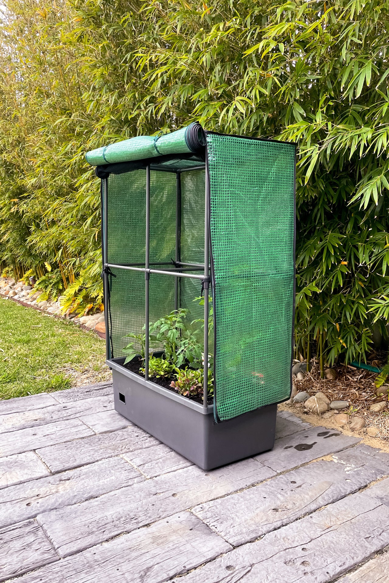 Greenlife Self-Watering Mobile Planter Box with Greenhouse & Netting - Image 8