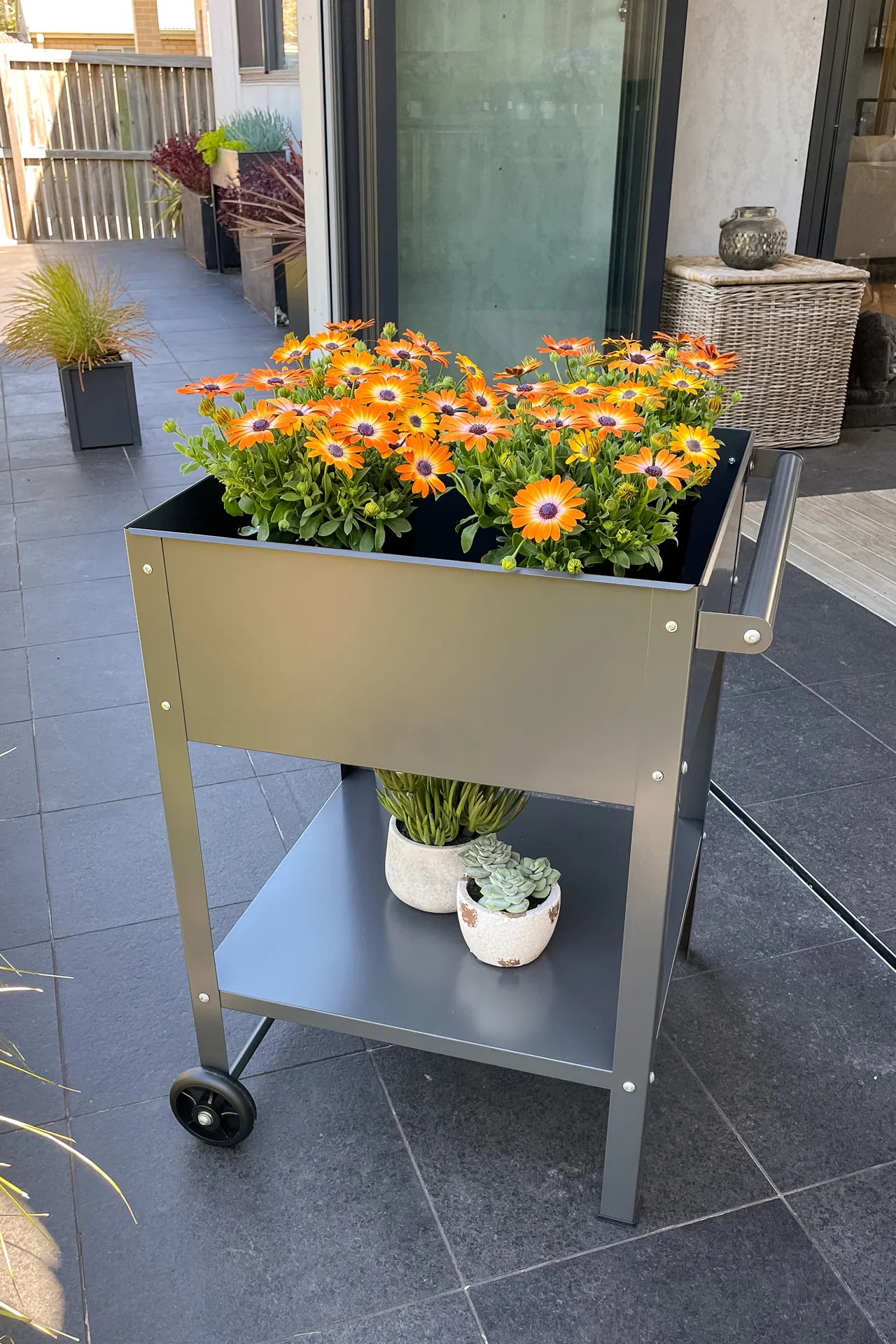 Greenlife Sturdy Mobile Raised Garden Planter Trolley - 550 x 550 x 800mm - Charcoal - Image 10