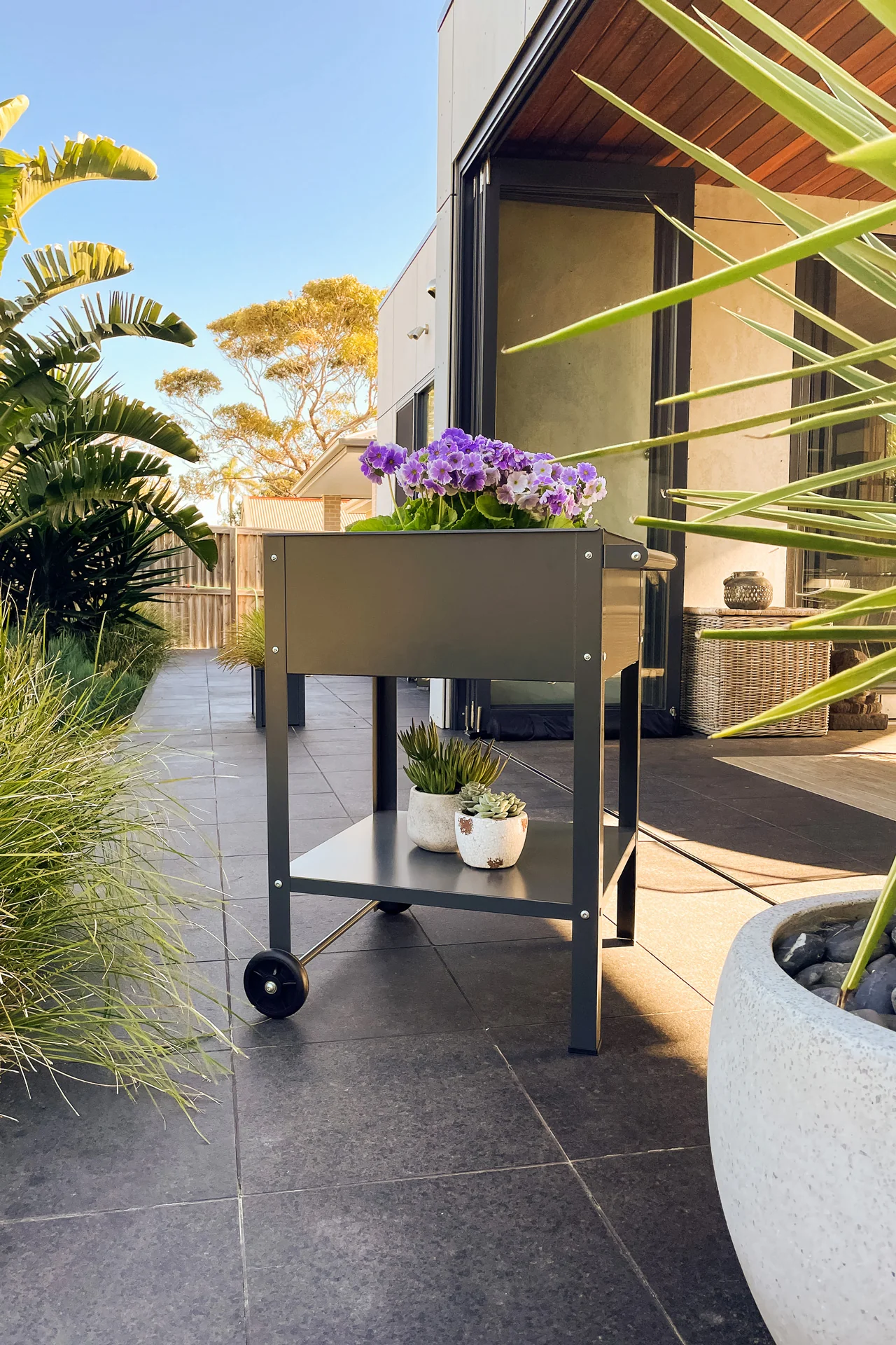 Greenlife Sturdy Mobile Raised Garden Planter Trolley - 550 x 550 x 800mm - Charcoal - Image 11