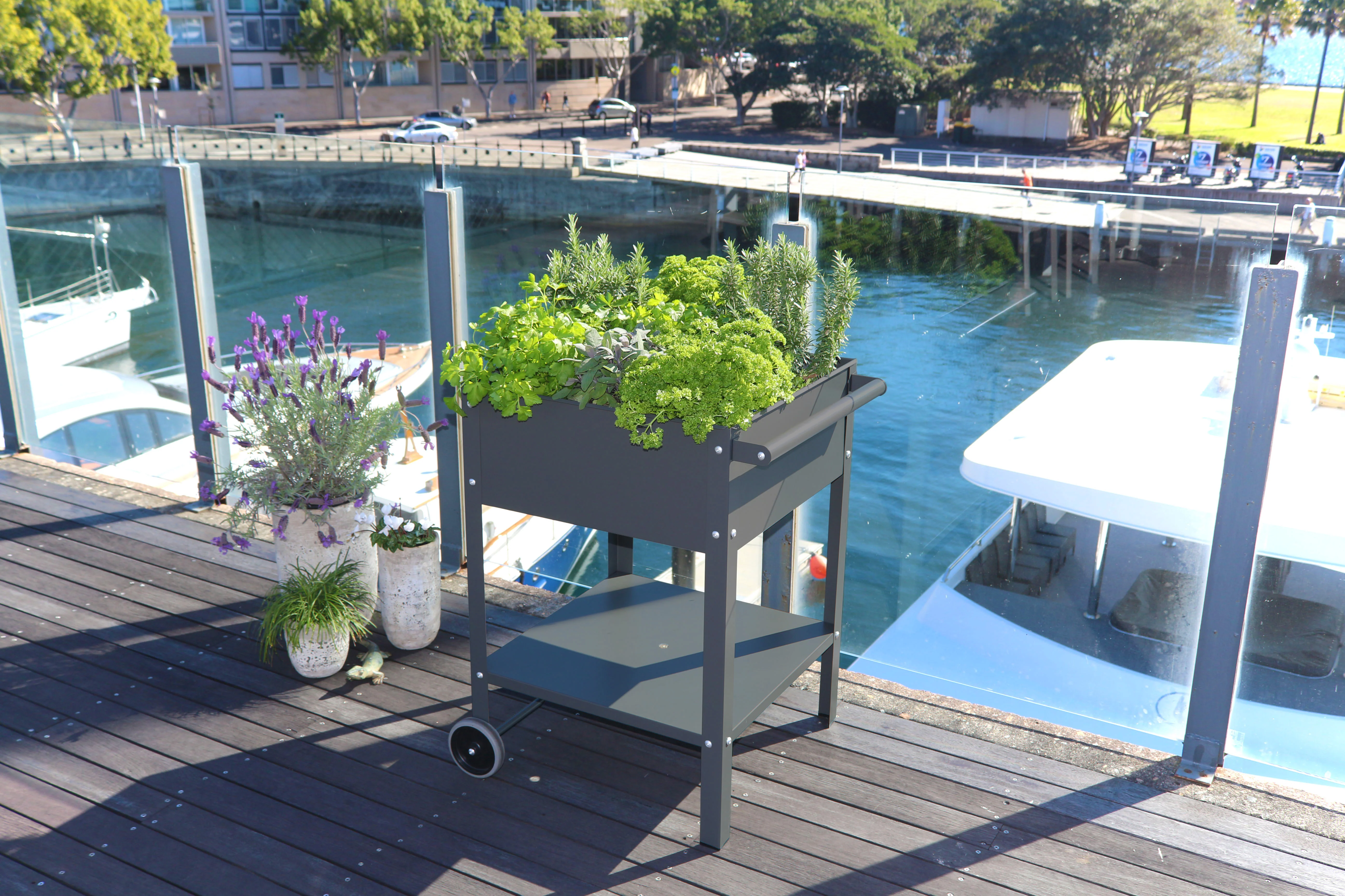 Greenlife Sturdy Mobile Raised Garden Planter Trolley - 550 x 550 x 800mm - Charcoal - Image 4