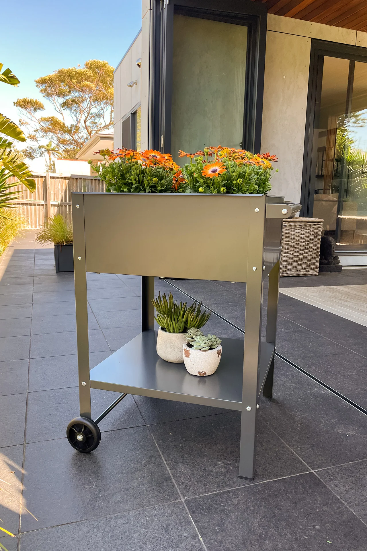 Greenlife Sturdy Mobile Raised Garden Planter Trolley - 550 x 550 x 800mm - Charcoal - Image 7