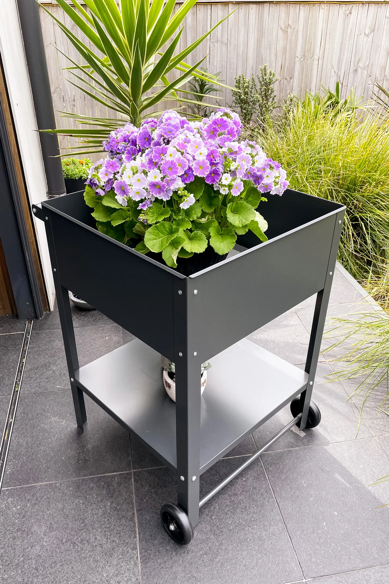 Greenlife Sturdy Mobile Raised Garden Planter Trolley - 550 x 550 x 800mm - Charcoal - Image 8