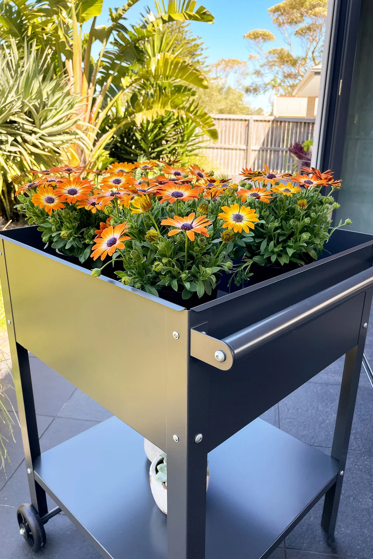 Greenlife Sturdy Mobile Raised Garden Planter Trolley - 550 x 550 x 800mm - Charcoal - Image 9