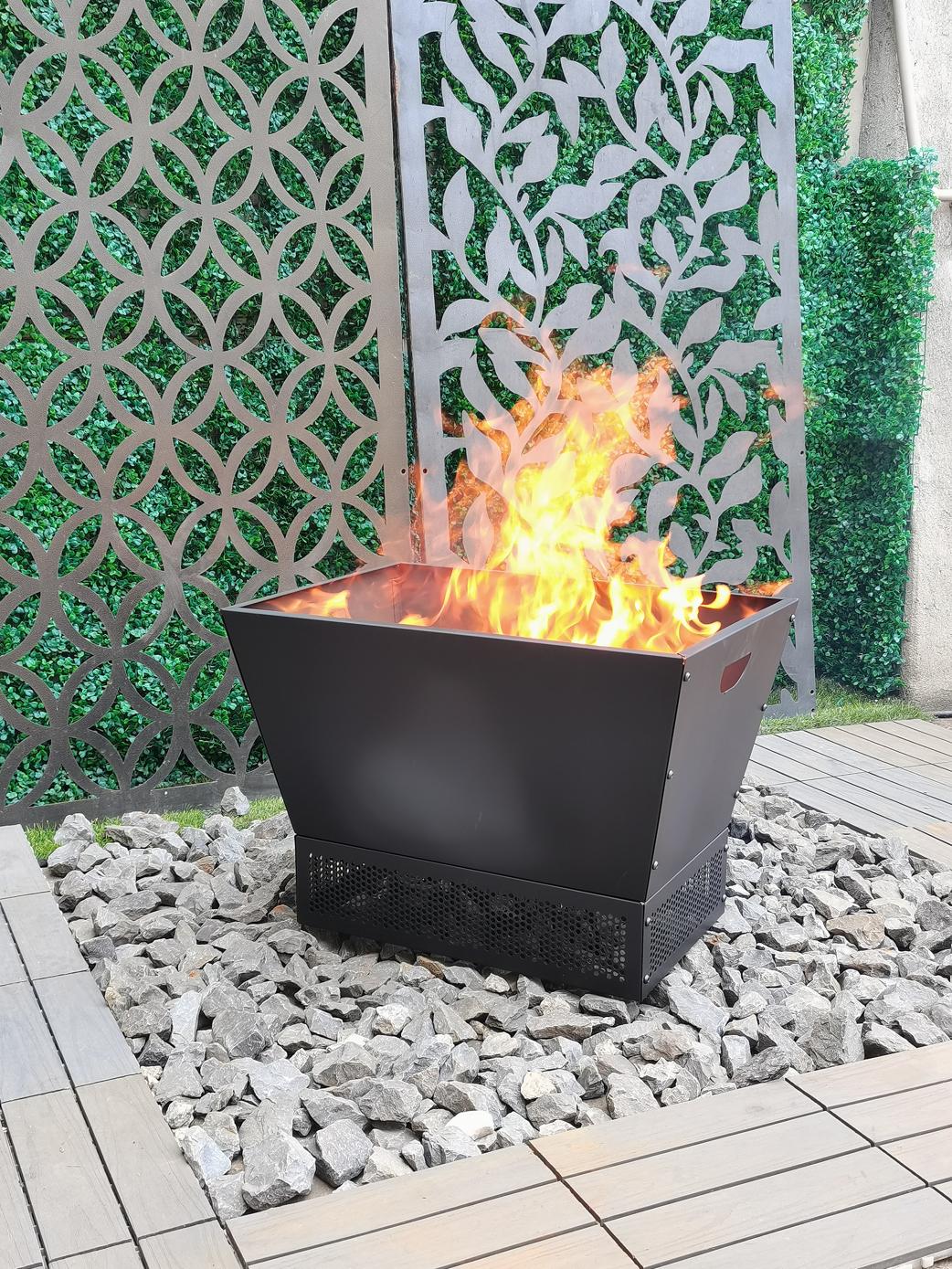 Greenlife Outdoor Fire Pit Modern Style with Mesh Base Surround - Black - Image 6