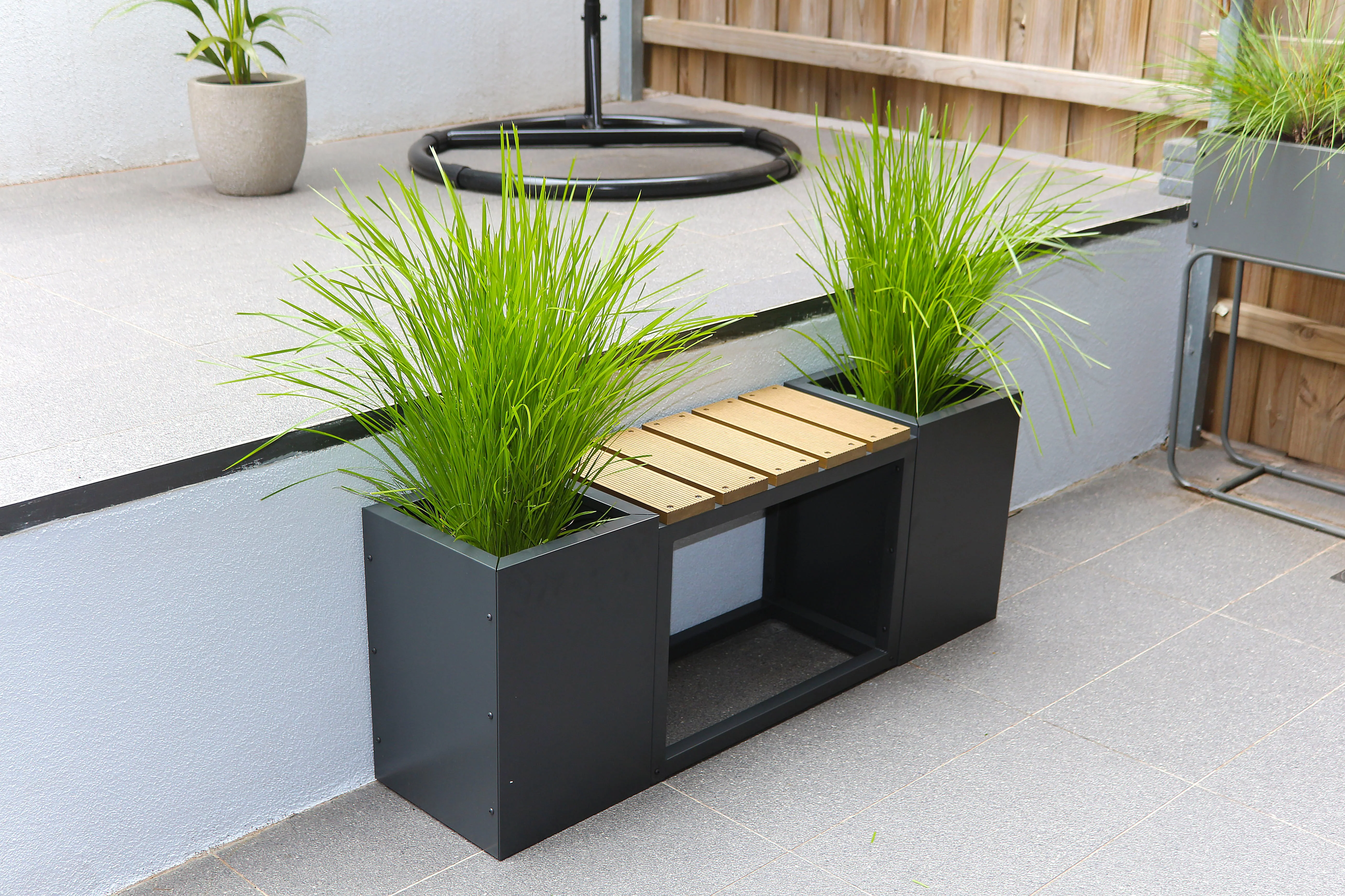 Greenlife Metal Designer Planter Boxes & Composite Seat - Charcoal - Image 6