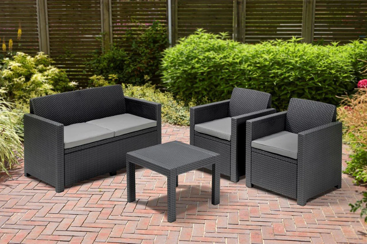 Keter Alabama Wicker Lounge Set with Cushions - Graphite - Image 3