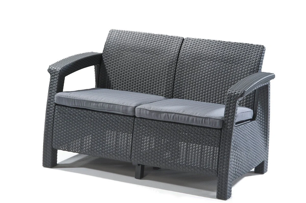Keter Corfu 4 Seater Rattan Lounge Set with Cushions - Graphite - Image 3