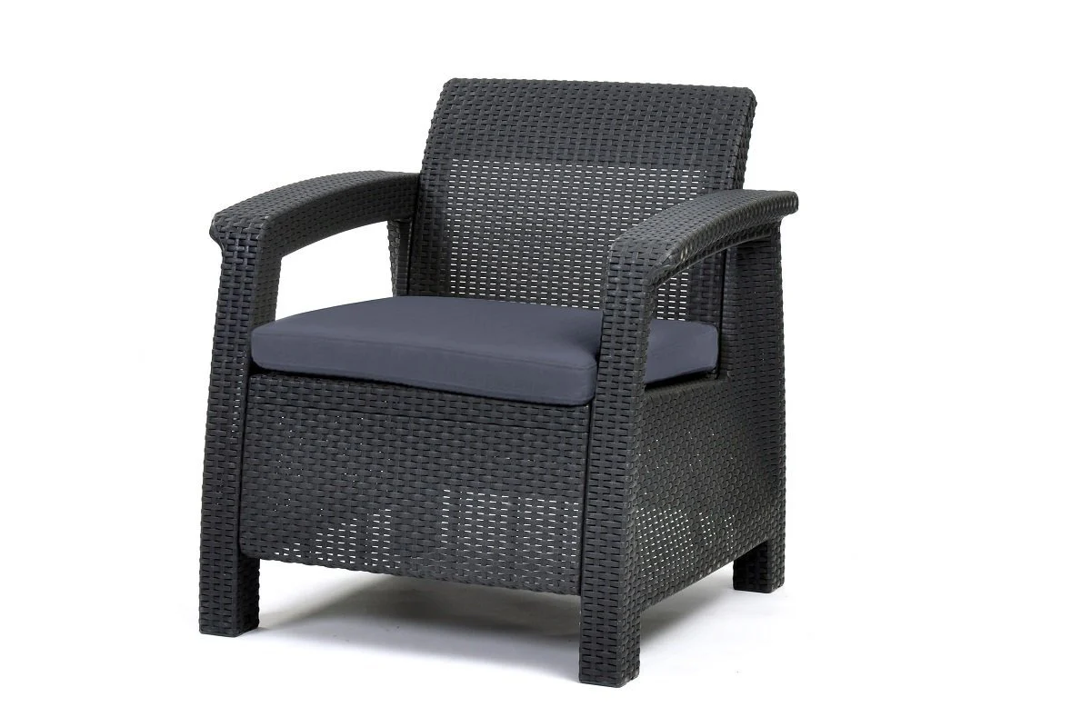Keter Corfu 5 Seater Rattan Lounge Set with Cushions - Graphite - Image 3