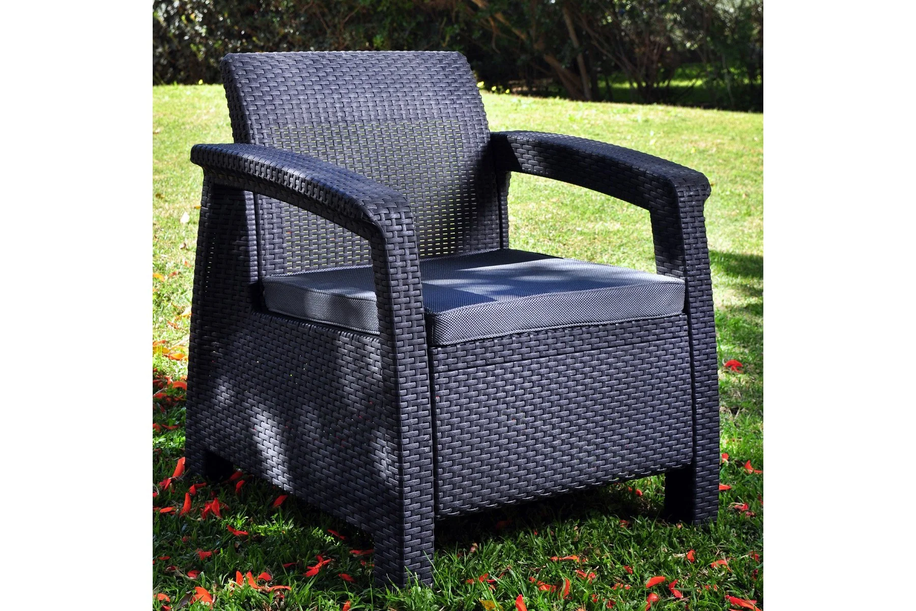 Keter Corfu Rattan Balcony Set with Cushions - Graphite - Image 3