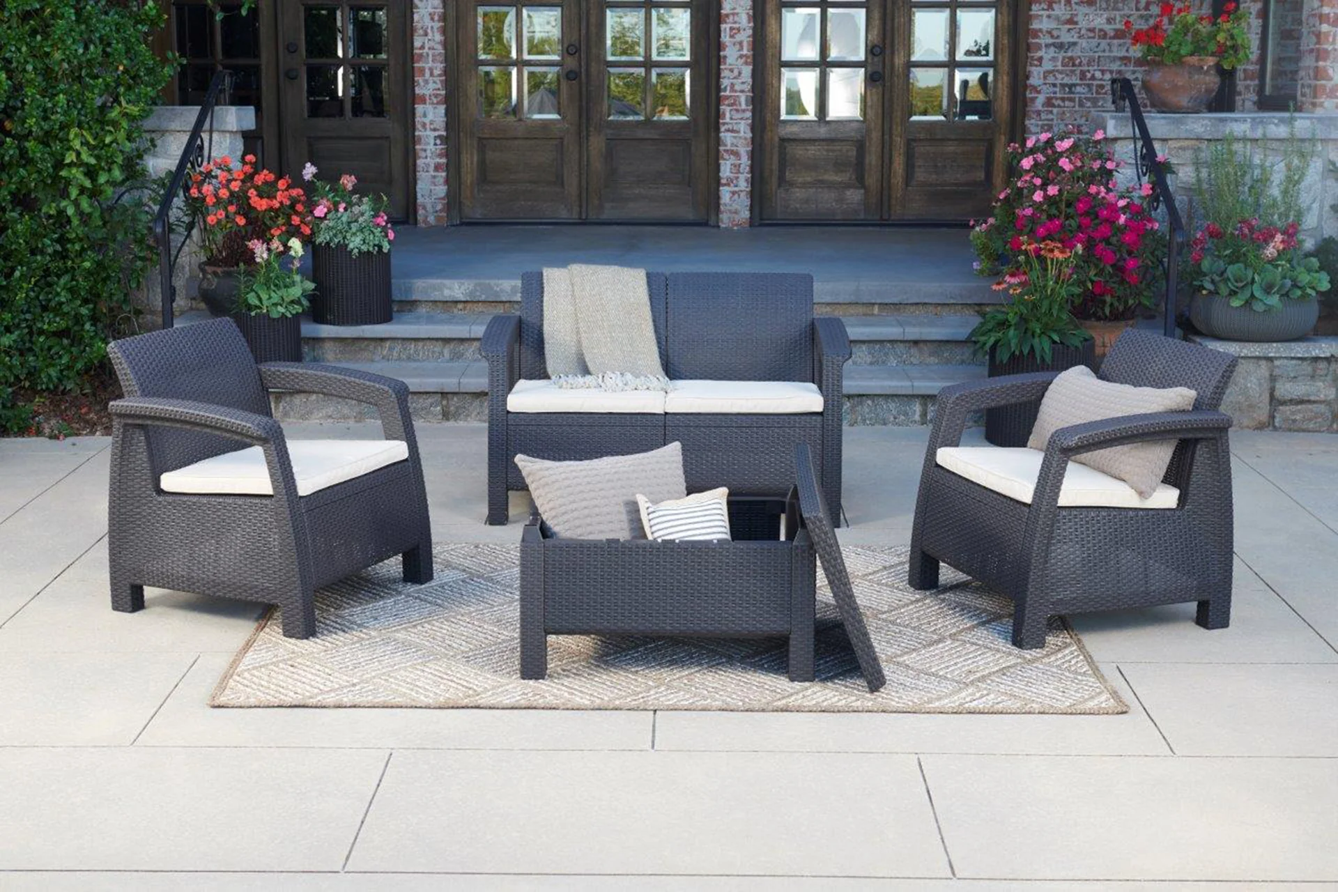 Keter Corfu 100L Resin Wicker Storage Table - Graphite - Image 3