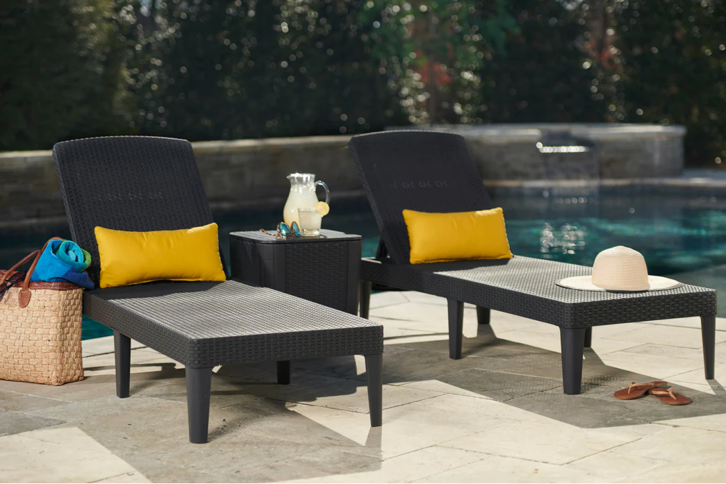 Keter Jaipur Rattan Sun Lounger Chair with Cushion - Graphite - Image 7