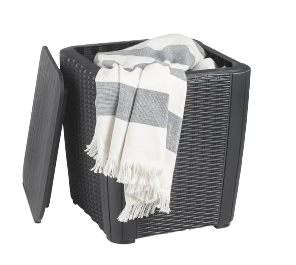 Keter Luzon Flat Wicker 44L Outdoor Storage Box Table - Anthracite - Image 2