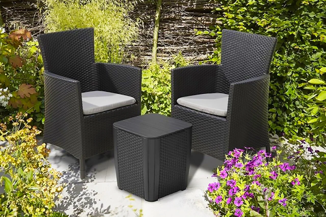 Keter Miami Outdoor Rattan Balcony Set with Cushions - Graphite - Image 4