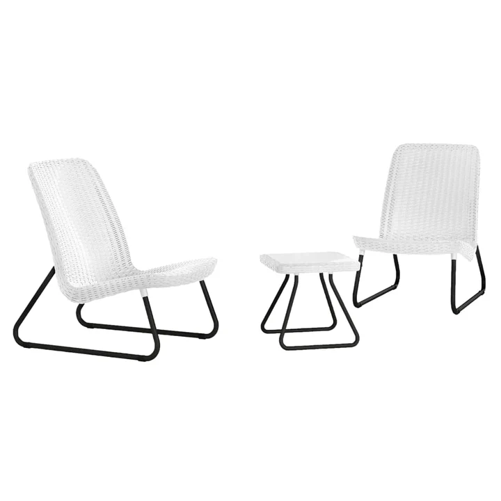 Keter Rio Rattan Outdoor Balcony Patio Set - White with Black Legs