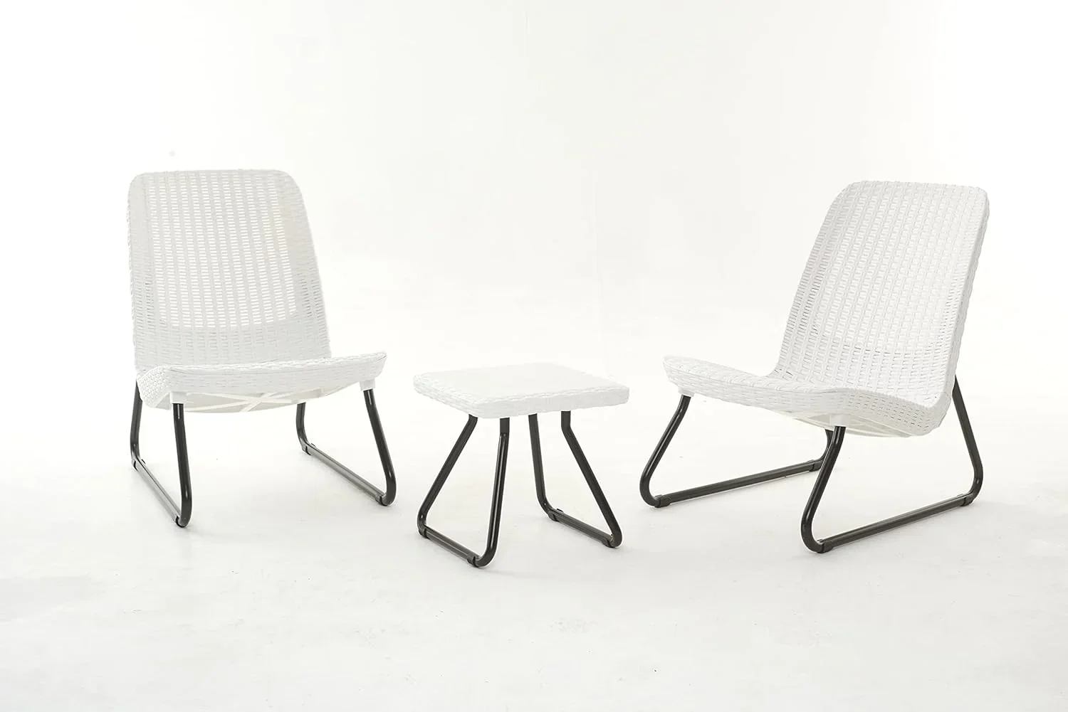 Keter Rio Rattan Outdoor Balcony Patio Set - White with Black Legs - Image 10