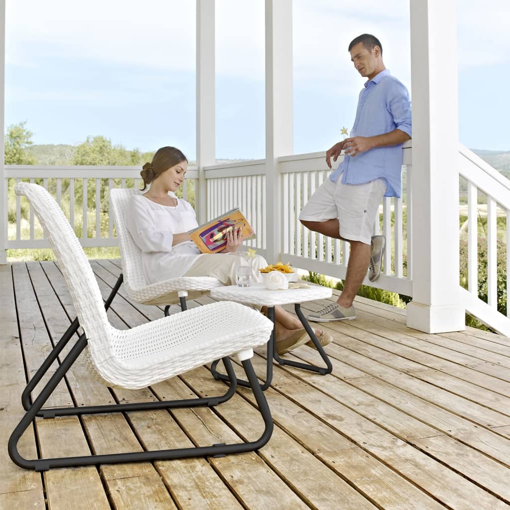 Keter Rio Rattan Outdoor Balcony Patio Set - White with Black Legs - Image 5