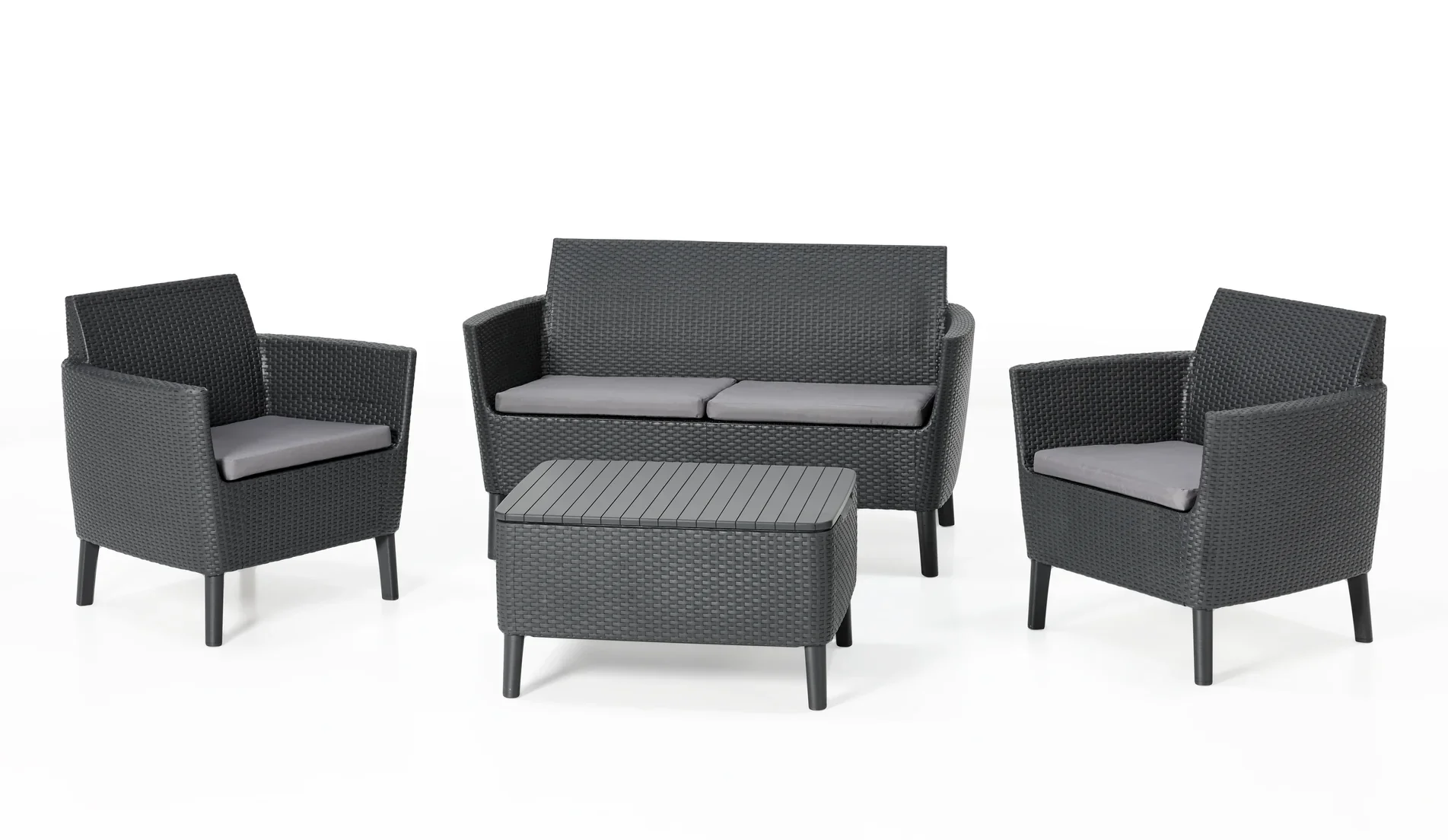 Keter Salemo Lounge Set with Storage Table and Cushions - Graphite