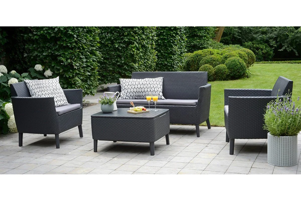 Keter Salemo Lounge Set with Storage Table and Cushions - Graphite - Image 2