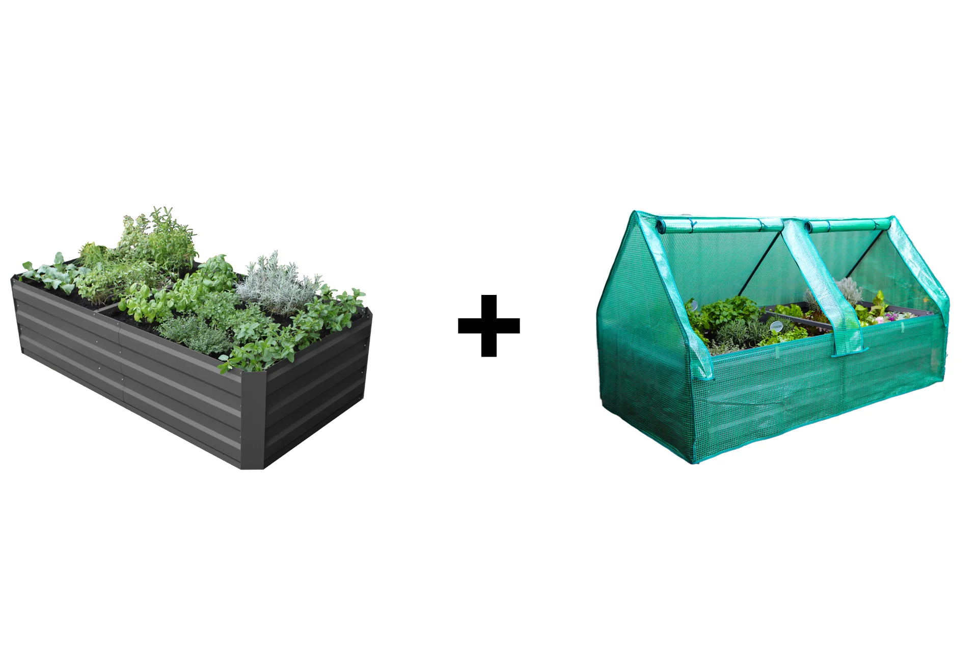 Greenlife Premium Large Garden Bed Charcoal + Drop Over PE Greenhouse 1850 x 950 x 1020