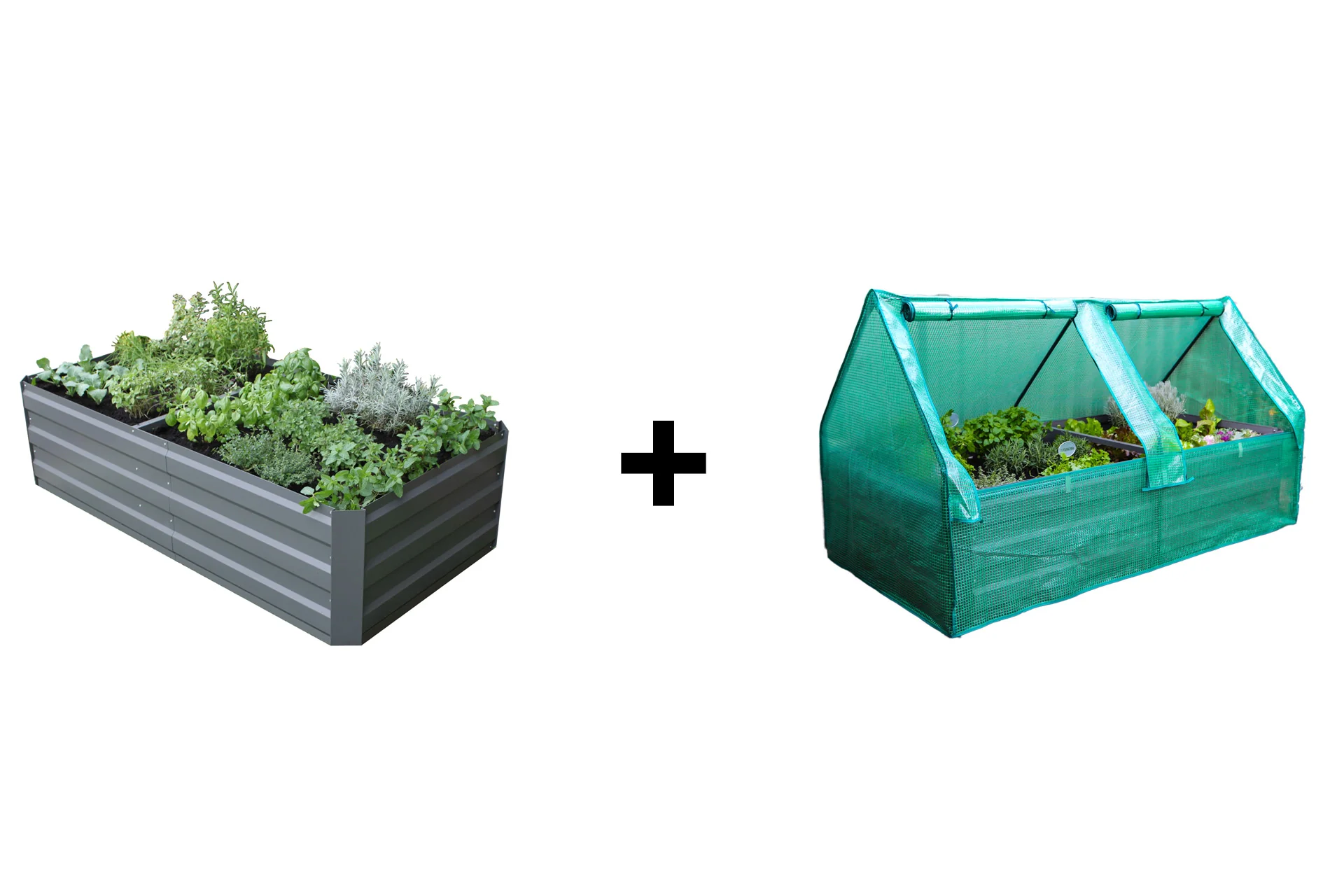Greenlife Premium Large Garden Bed Slate Grey + Drop Over PE Greenhouse 1850 x 950 x 1020