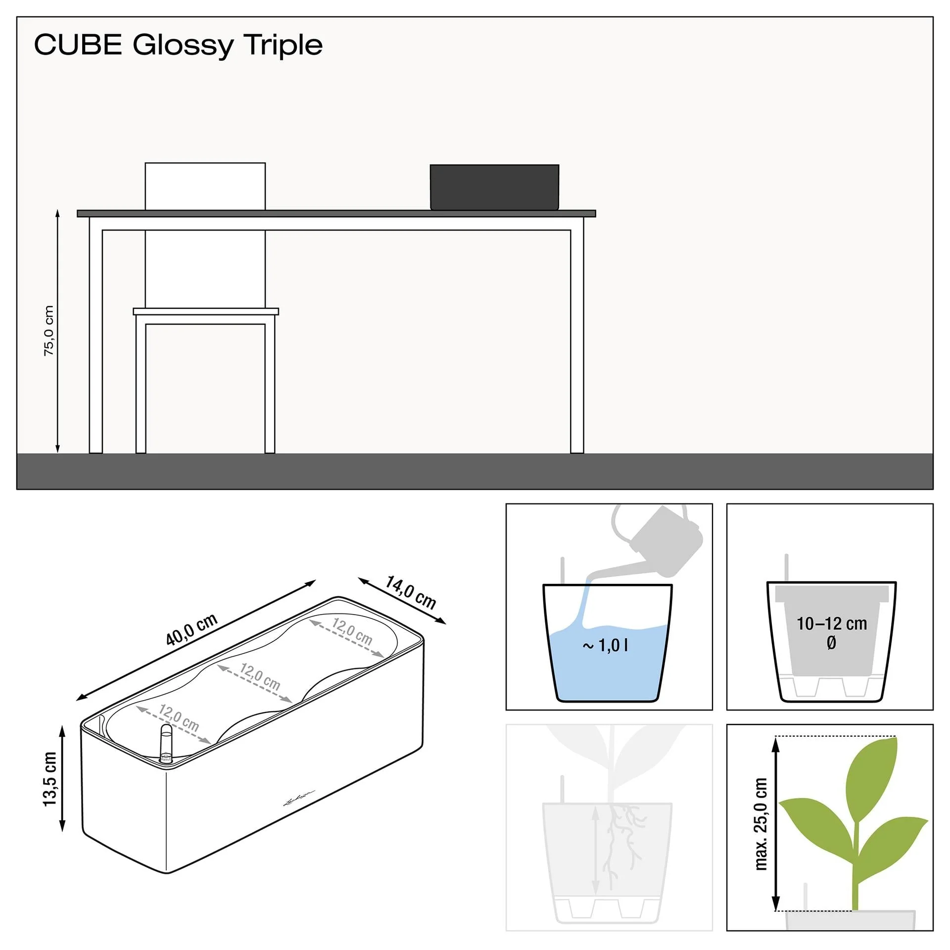 Lechuza Self Watering Planter Box - Glossy CUBE Triple - Image 7