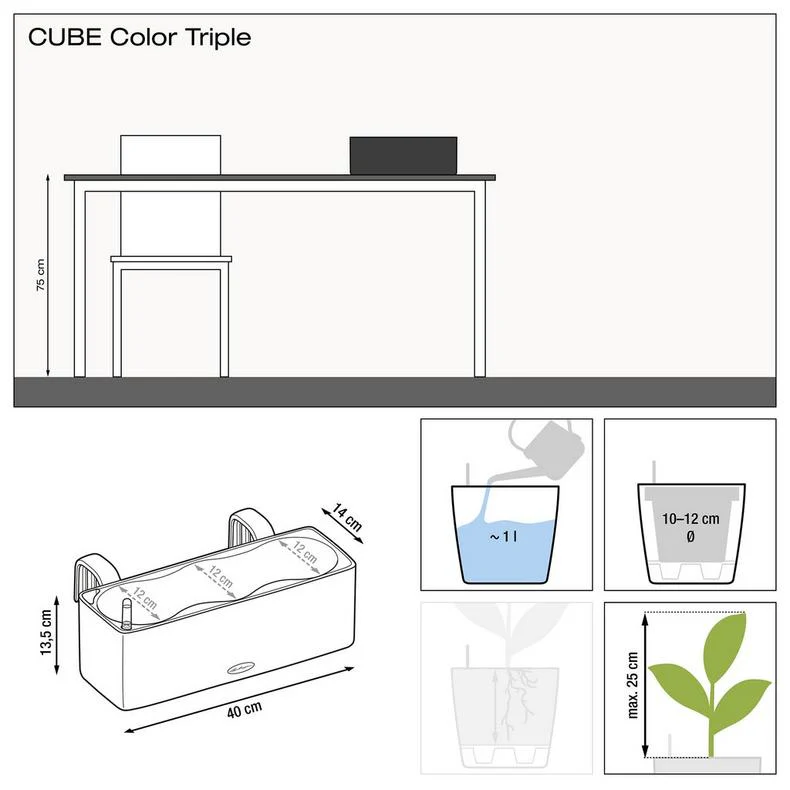 Lechuza Self-Watering Planter Box - PURO CUBE Color Triple - Image 10
