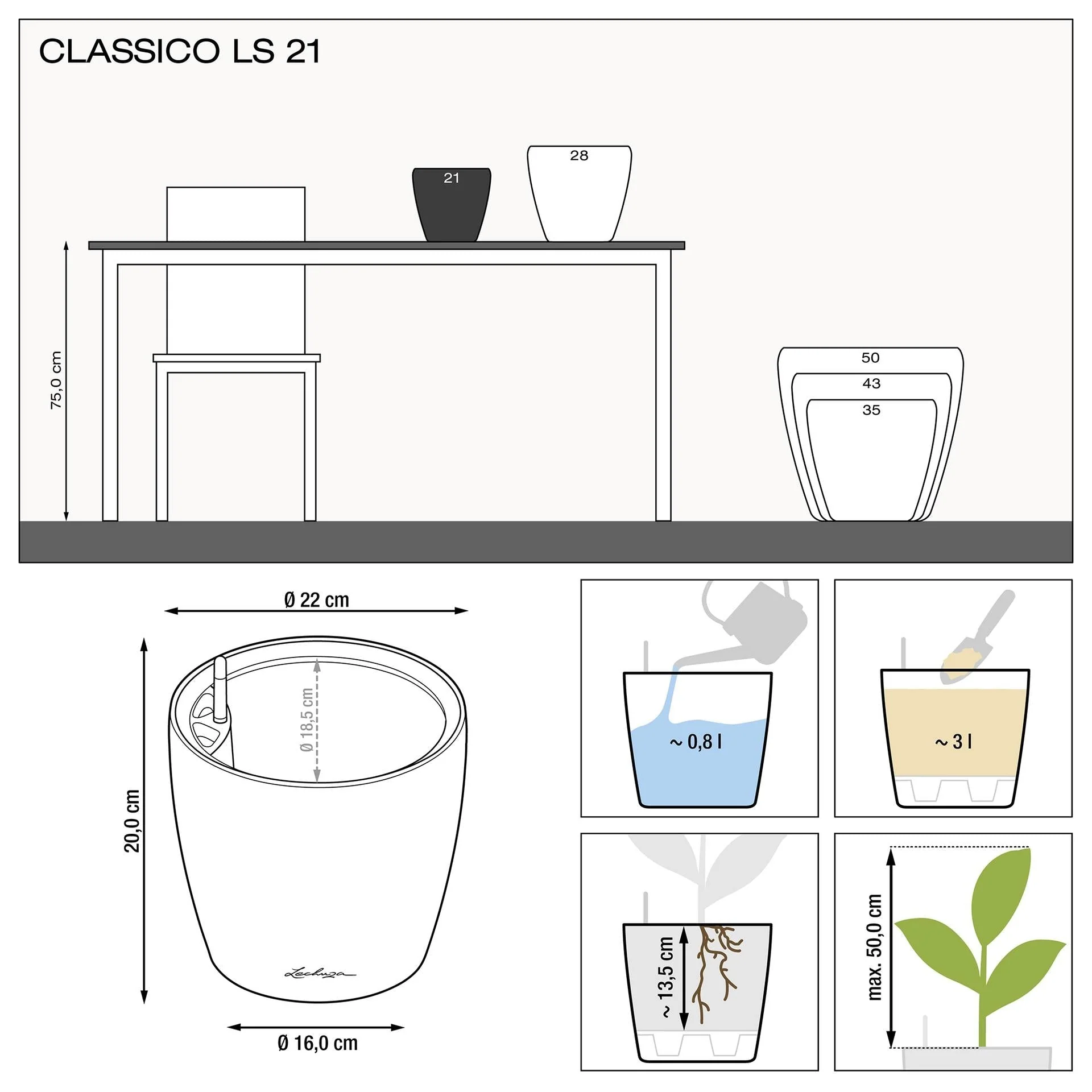 Lechuza Self-Watering Pot - CLASSICO LS 21 Premium - Image 9
