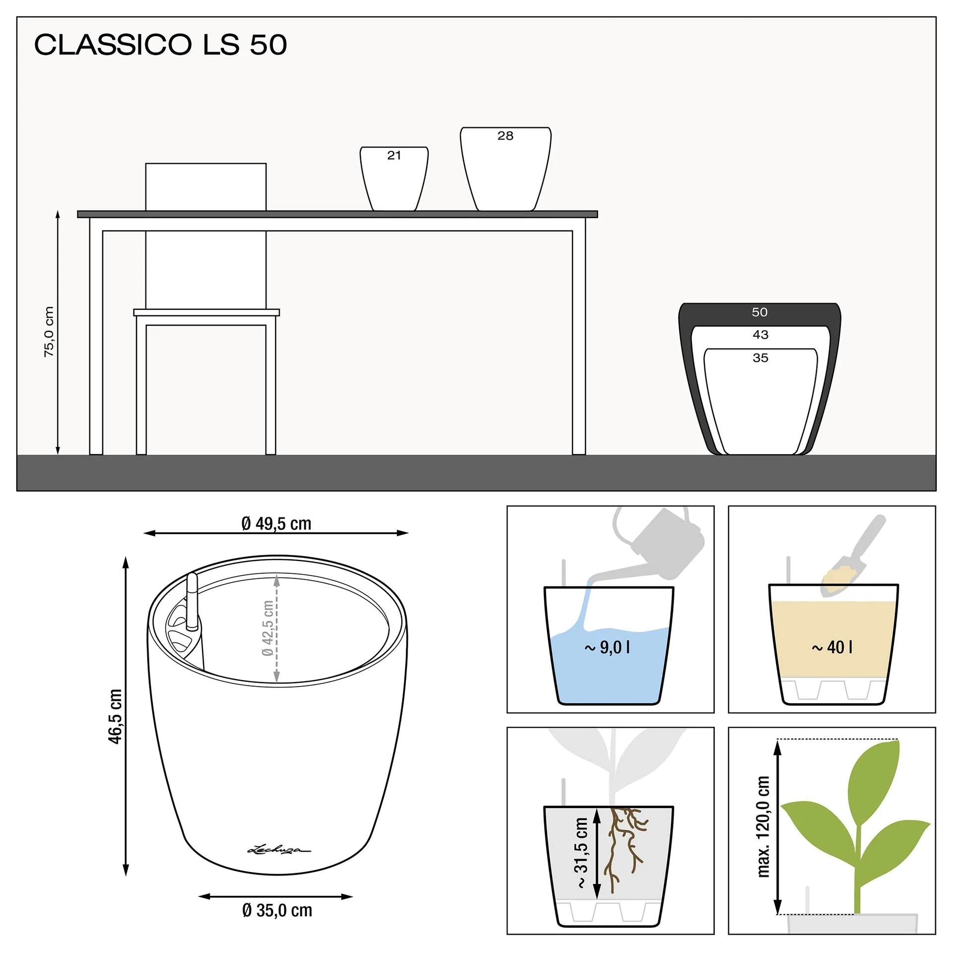 Lechuza Self-Watering Pot - CLASSICO LS 50 Premium - Image 9