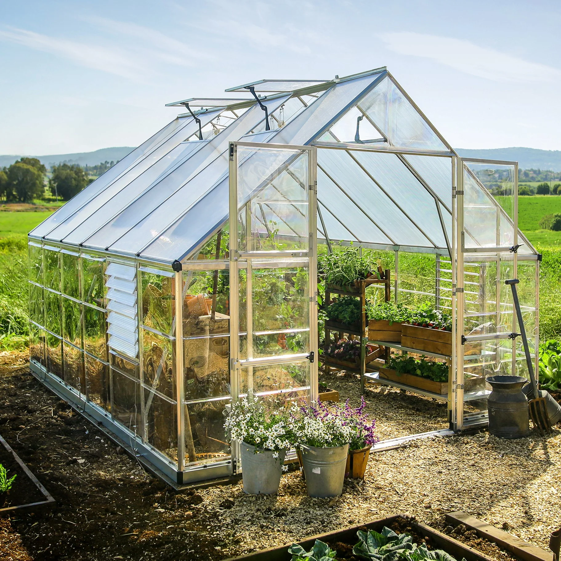 Maze Balance Premium Polycarbonate Greenhouse 10' x 12' - Silver Frame - Image 3