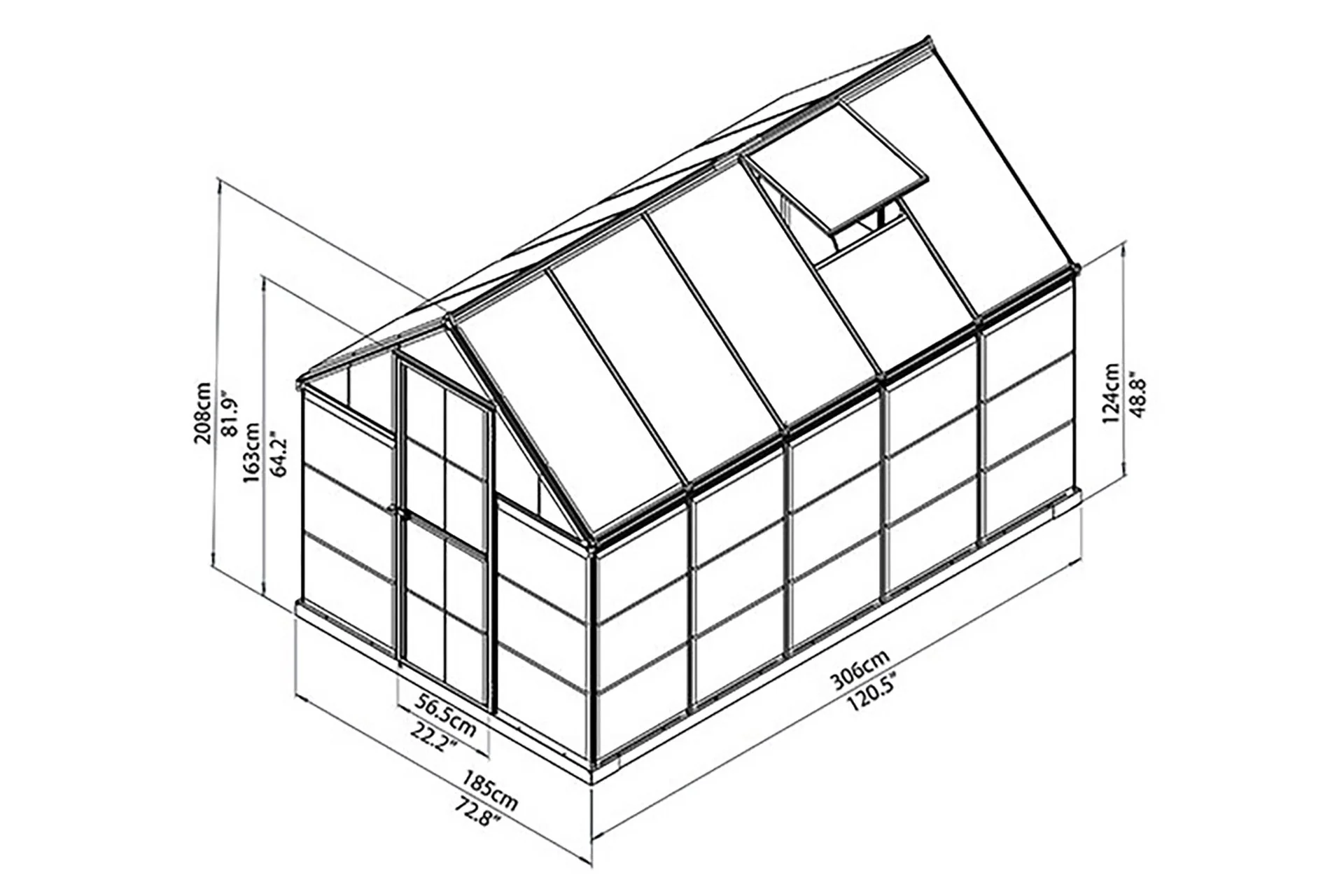 Maze Hybrid Premium Polycarbonate Greenhouse 6' x 10' - Grey Powdercoat - Image 3
