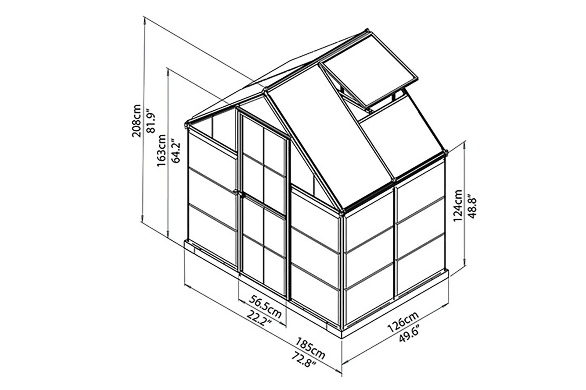 Maze Hybrid Premium Polycarbonate Greenhouse 6' x 4' - Grey Powdercoat - Image 3