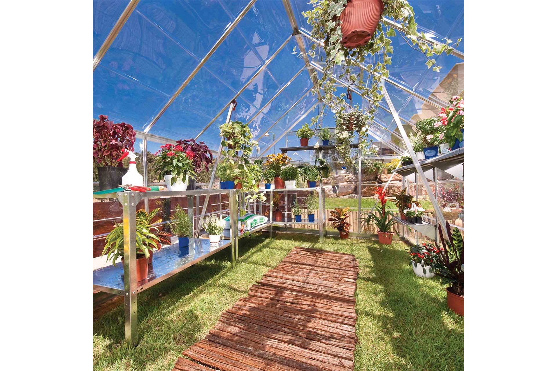 Maze Octave Premium Polycarbonate Greenhouse 8' x 12' - Silver Frame - Clear Roof - Image 4