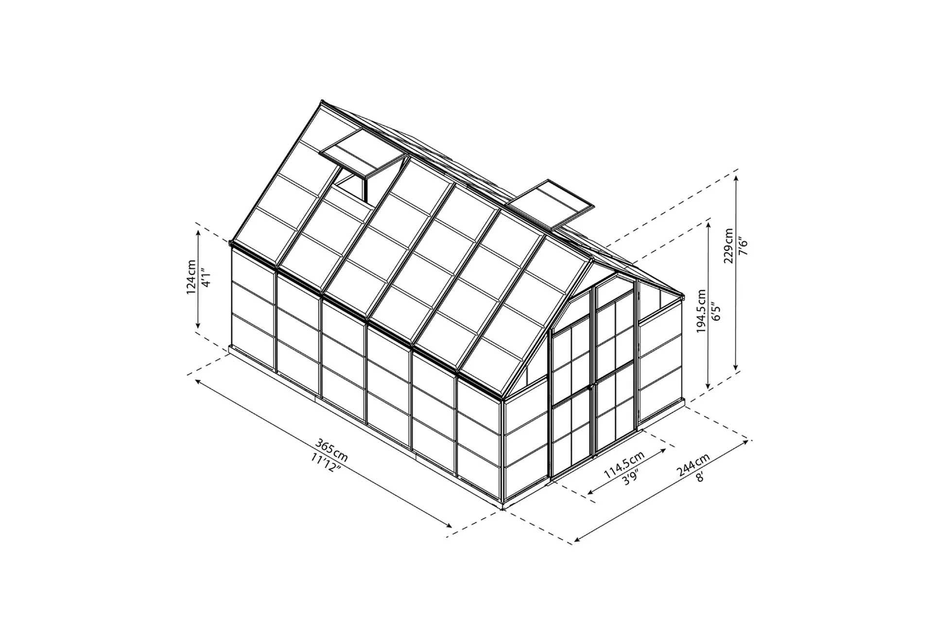 Maze Octave Premium Polycarbonate Greenhouse 8' x 12' - Silver Frame - Clear Roof - Image 7