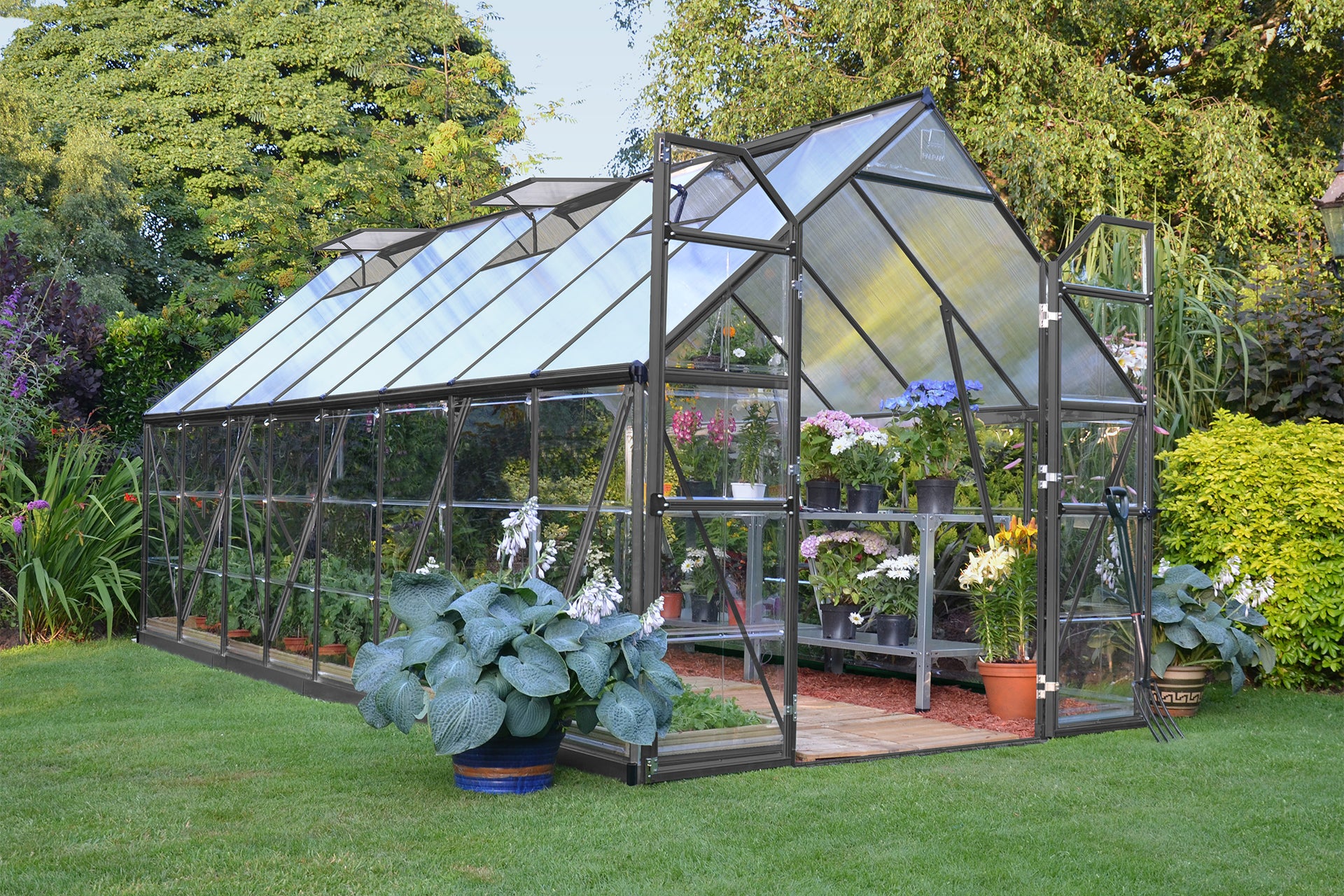 Maze Balance Premium Polycarbonate Greenhouse 8' x 16' - Grey Frame - Image 2