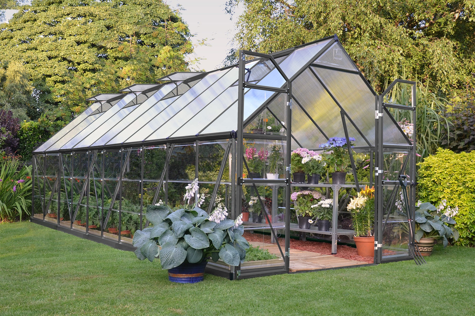 Maze Balance Premium Polycarbonate Greenhouse 8' x 20' - Grey Frame - Image 2