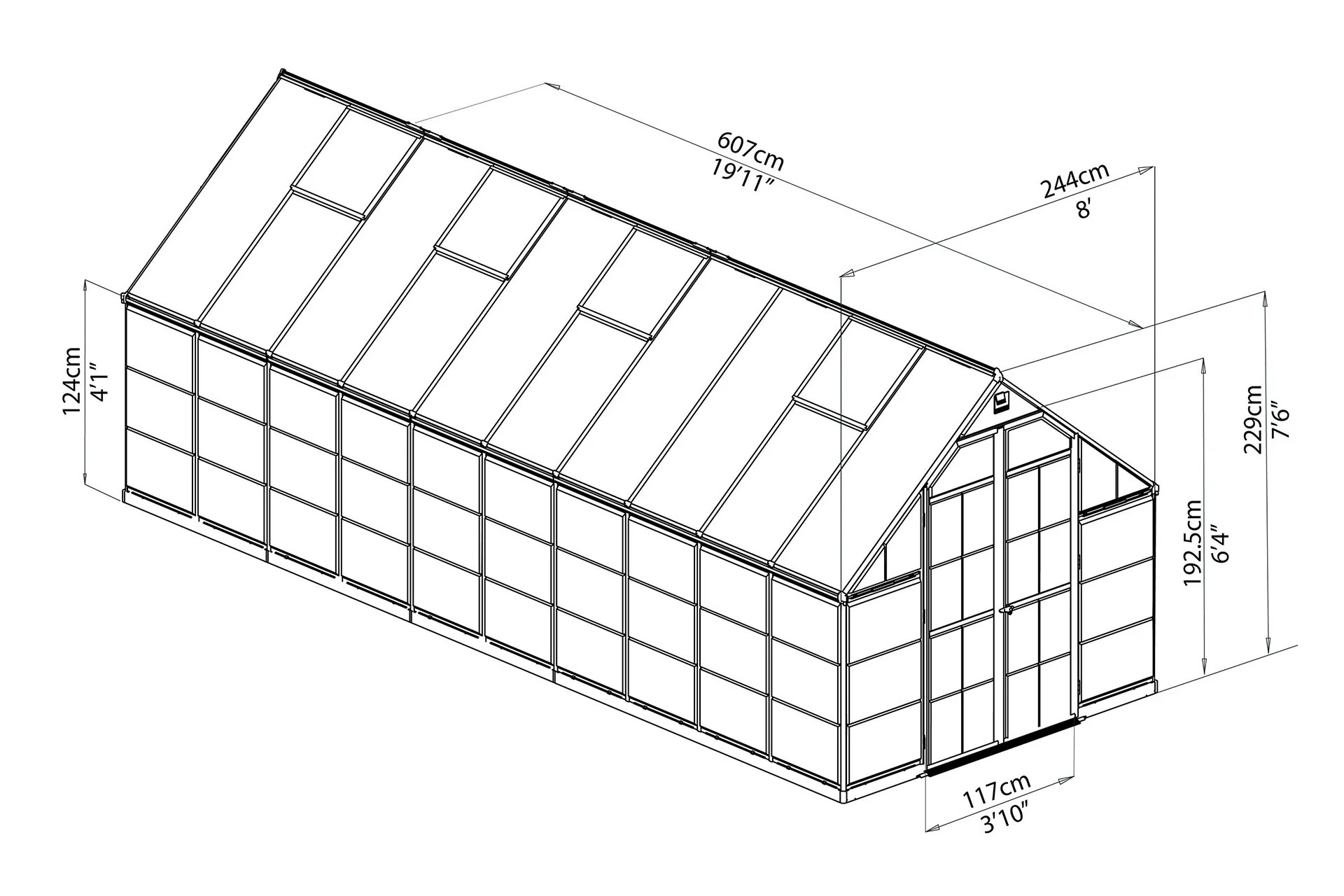 Maze Balance Premium Polycarbonate Greenhouse 8' x 20' - Silver Frame - Image 3