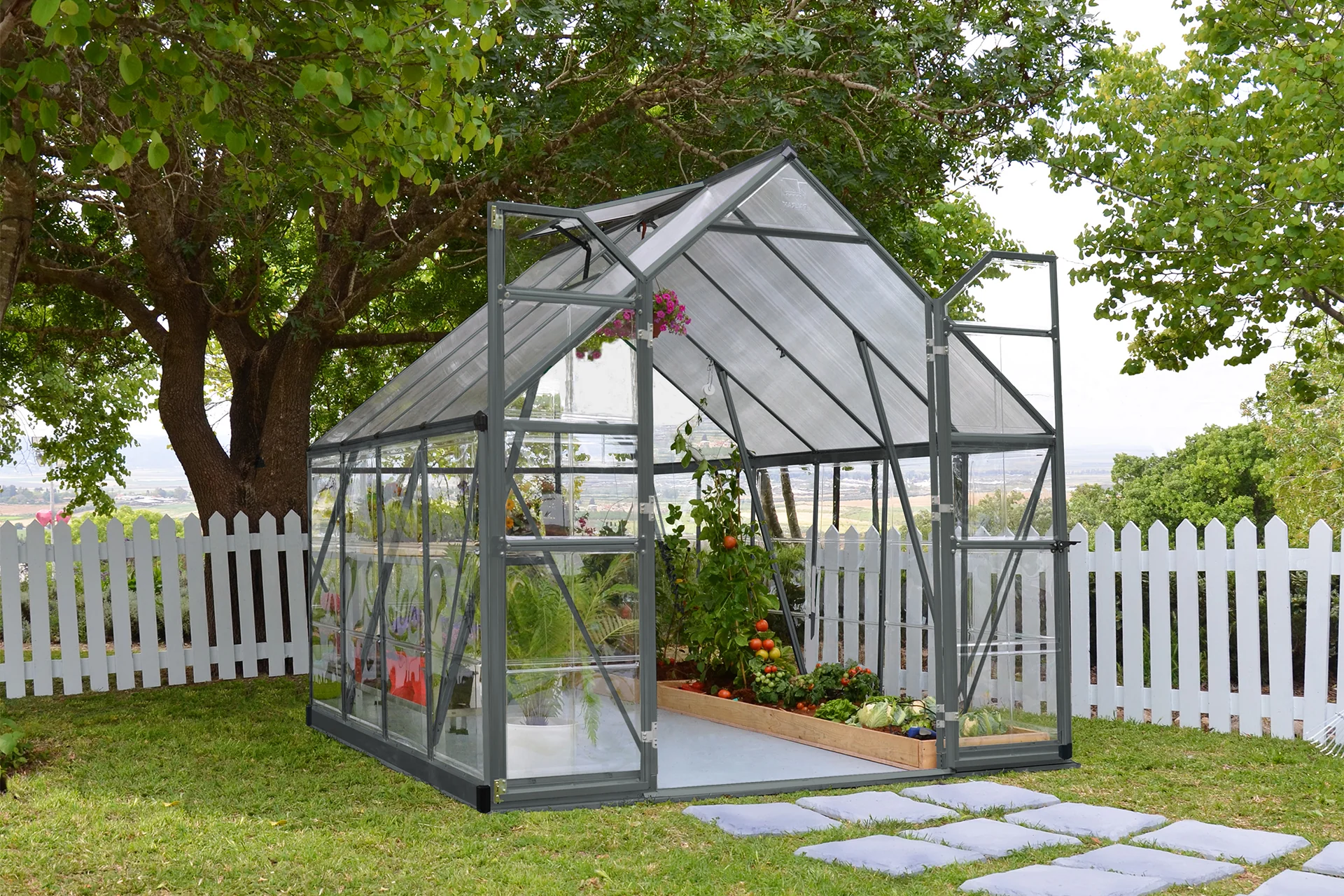 Maze Balance Premium Polycarbonate Greenhouse 8' x 8' - Grey Frame - Image 2
