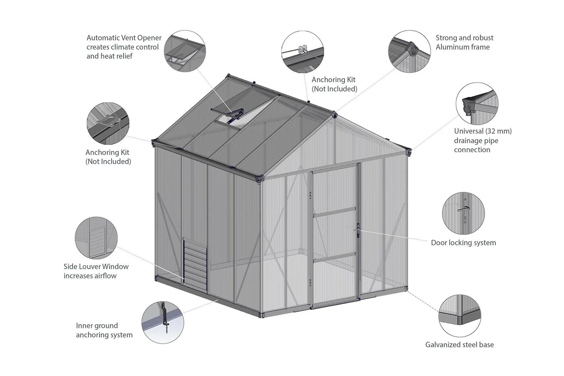 Maze Glory Premium Polycarbonate Greenhouse 8' x 8' - Image 4