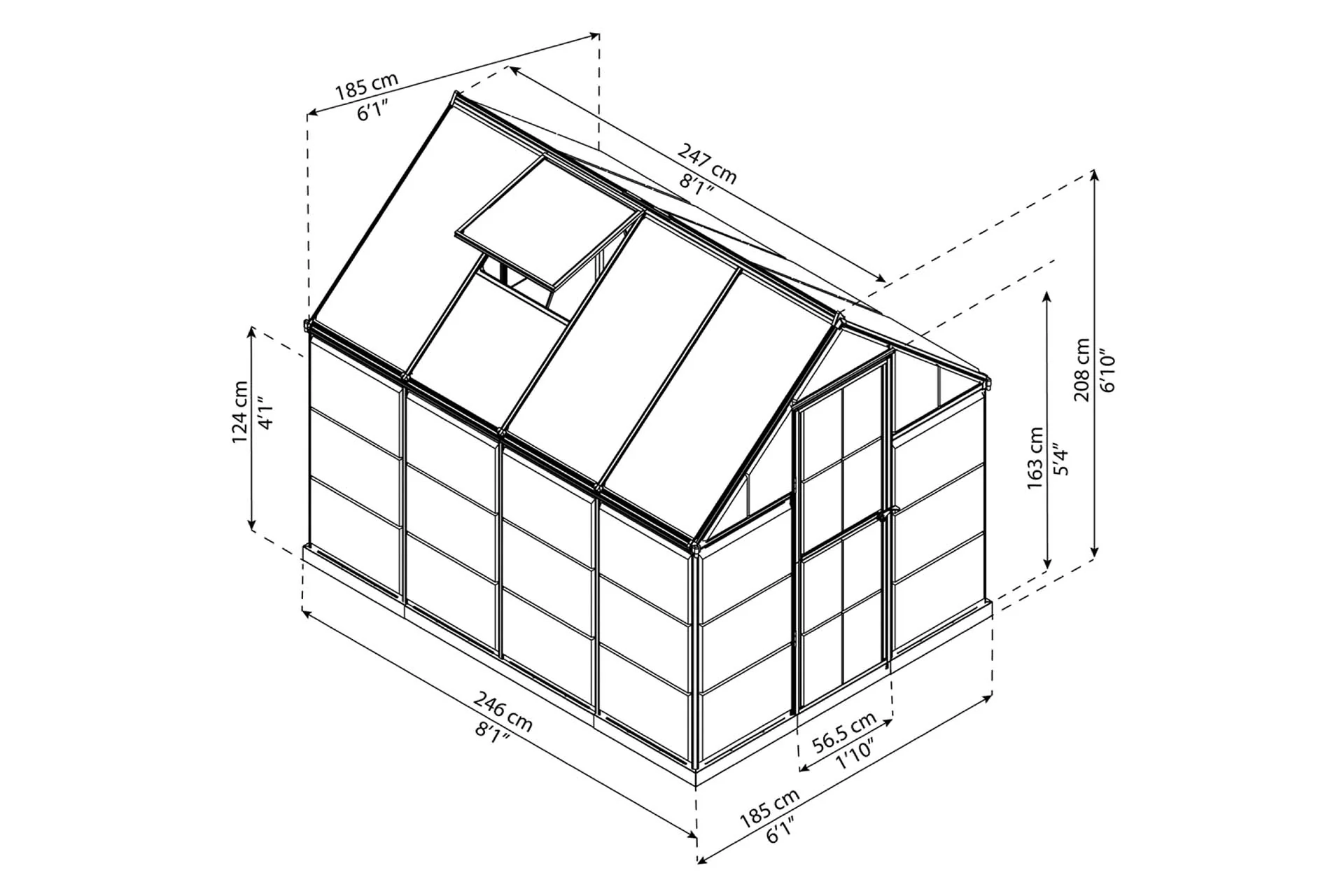 Maze Hybrid Premium Polycarbonate Greenhouse 6' x 8' - Grey Powdercoat - Image 4