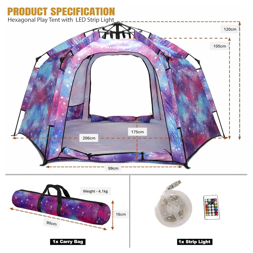 Maze Pop up Play and Sensory Tent with Light Strip - Hex Large - Image 4