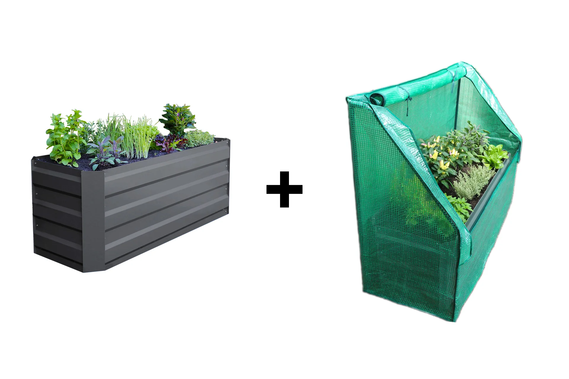 Greenlife Slimline Garden Bed Charcoal + Drop Over PE Greenhouse 1250 x 500 x 990