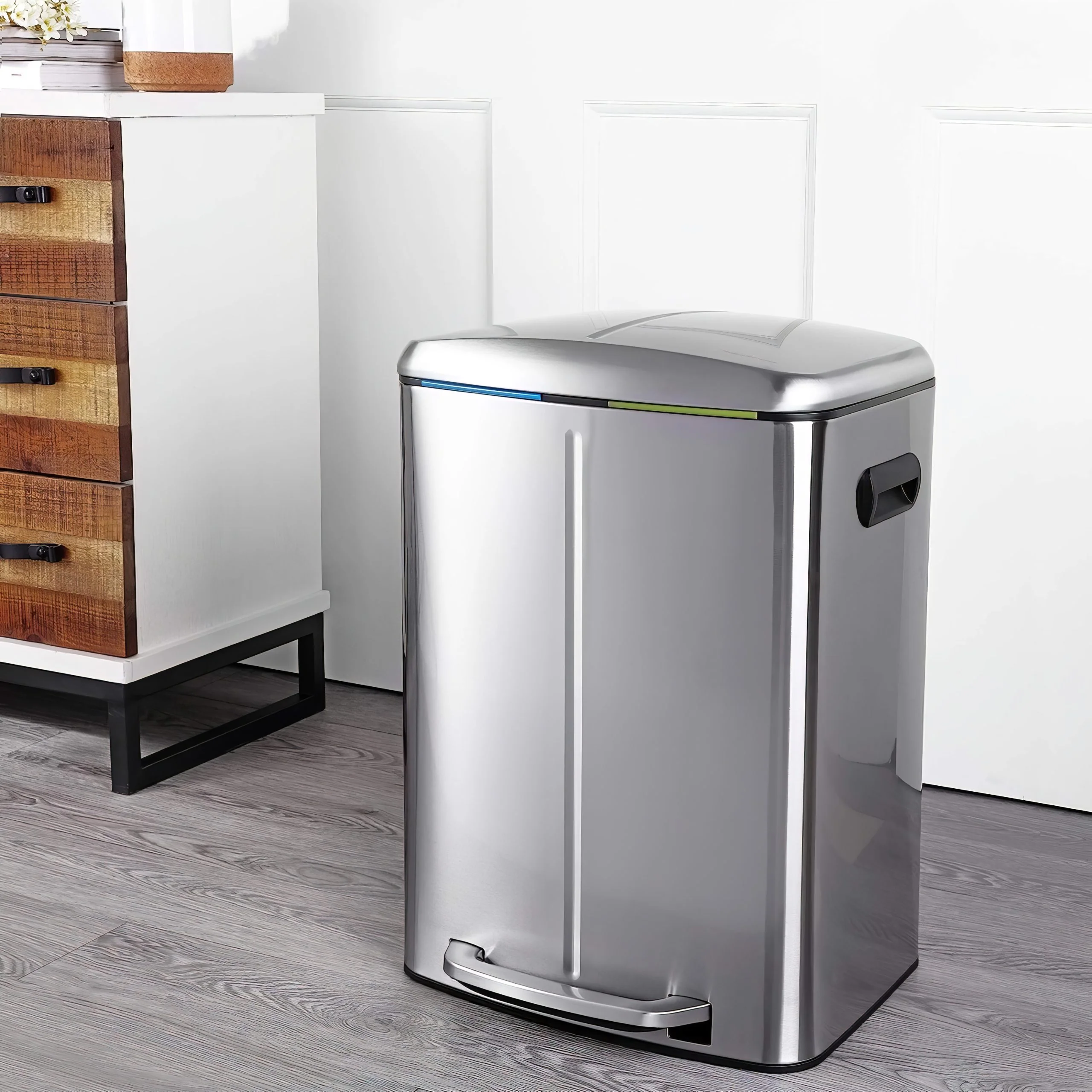 Stainless Steel 2 Compartment Pedal Bin - 2 x 20L - Image 2