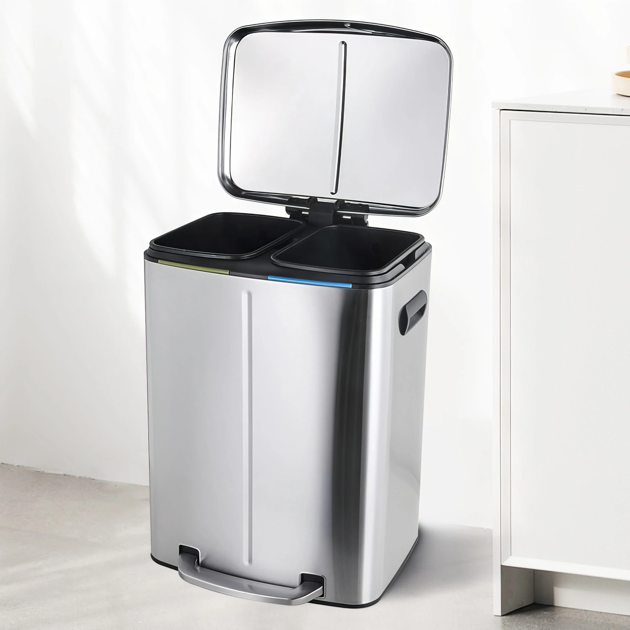 Stainless Steel 2 Compartment Pedal Bin - 2 x 20L - Image 3