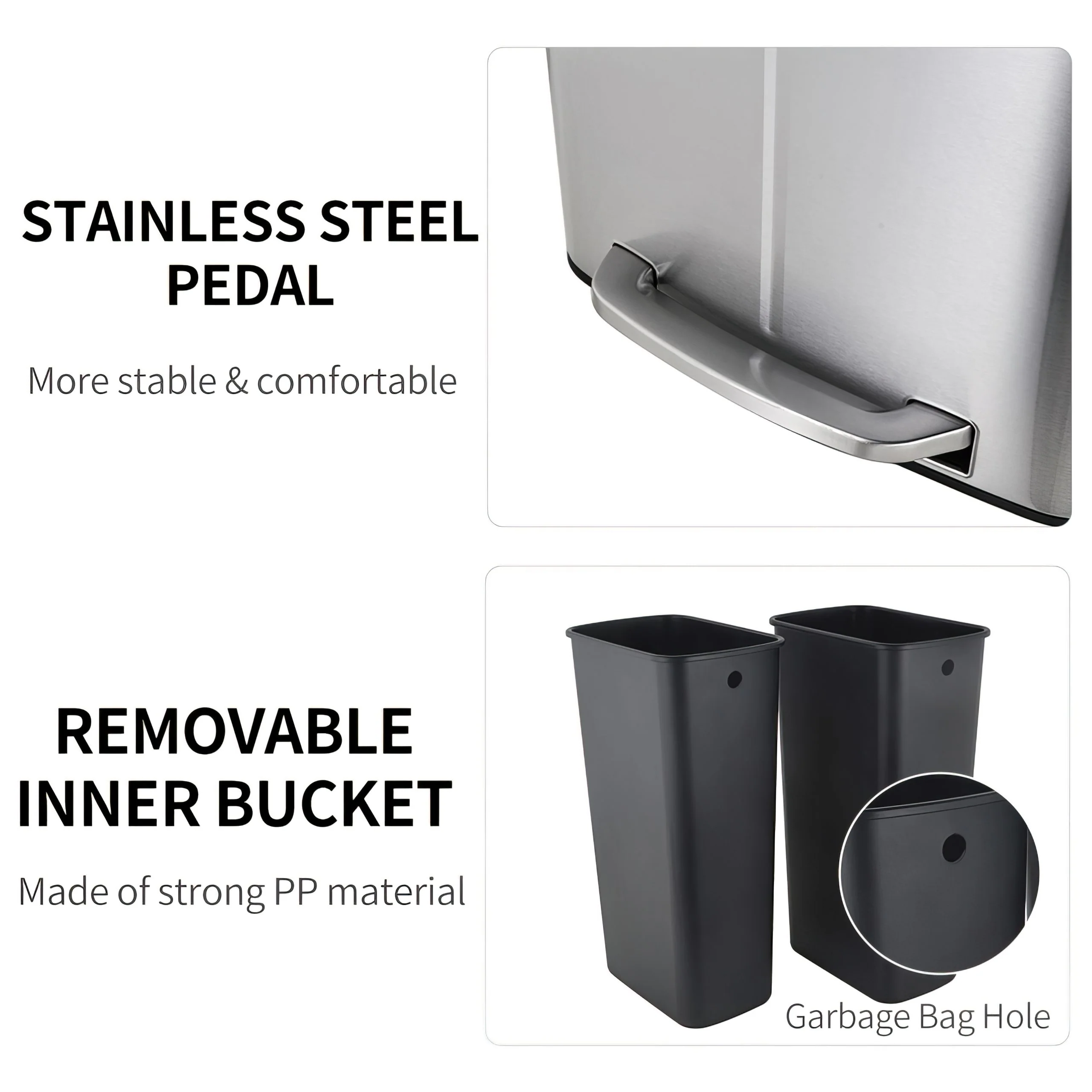 Stainless Steel 2 Compartment Pedal Bin - 2 x 20L - Image 8