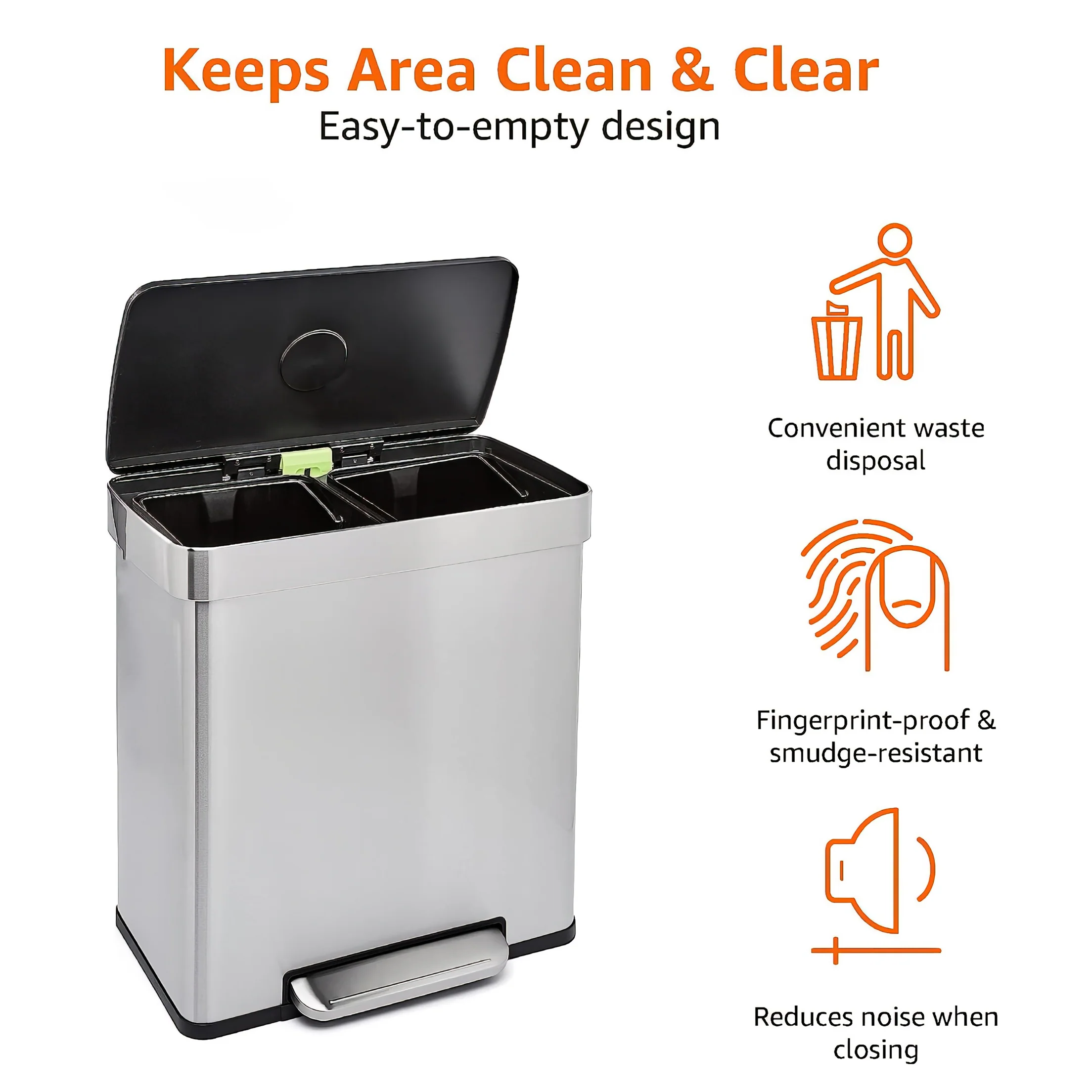 Stainless Steel 2 Compartment Pedal Bin - 2 x 30L - Image 5